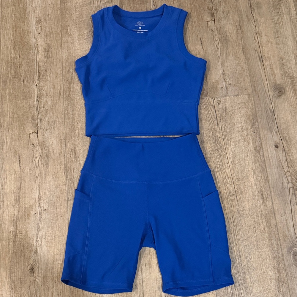 2 Piece Set - Blue Sleeveless Top and Shorts Set